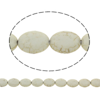 Synthetische Türkis Perlen, flachoval, verschiedene Größen vorhanden, weiß, Bohrung:ca. 1mm, Länge:ca. 15.5 ZollInch, verkauft von Strang