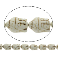 DIY buddhistische Perlen, Synthetische Türkis, Buddha, buddhistischer Schmuck, weiß, 21x29x13mm, Bohrung:ca. 1mm, Länge:ca. 15.5 ZollInch, ca. 14PCs/Strang, verkauft von Strang