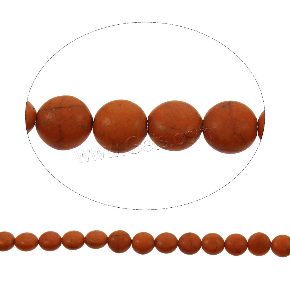 Bolas turquesas sintéticos, Turquesa sintético, Redondo aplanado, diverso tamaño para la opción, naranja rojizo, agujero:aproximado 1mm, longitud:aproximado 15.5 Inch, Vendido por Sarta