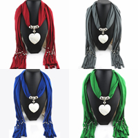 Polyester Long Pendant Scarf, with Shell & Zinc Alloy, Heart, platinum color plated, for woman 