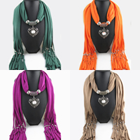 Polyester Long Pendant Scarf, with Crystal & Zinc Alloy, Heart, plated, for woman & faceted 