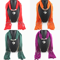 Polyester Long Pendant Scarf, with Zinc Alloy, Heart, plated, for woman & with rhinestone 