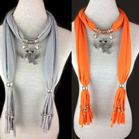 Polyester Long Pendant Scarf, with Zinc Alloy, Owl, plated, for woman & with rhinestone, mixed colors 
