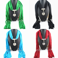 Polyester Long Pendant Scarf, with Zinc Alloy, Leopard, platinum color plated, for woman 