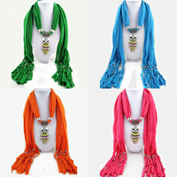 Polyester Long Pendant Scarf, with Zinc Alloy, Owl, plated, for woman & enamel & with rhinestone 