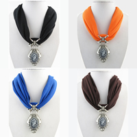 Polyester Short Pendant Scarf, with Resin & Zinc Alloy, plated, for woman & with rhinestone Approx 23.6 Inch 