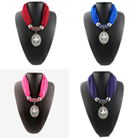 Polyester Short Pendant Scarf, with Crystal & Zinc Alloy, Flat Oval, platinum color plated & for woman & faceted & with rhinestone Approx 23.6 Inch 