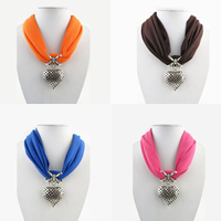 Polyester Short Pendant Scarf, with Zinc Alloy, Heart, plated, for woman & with rhinestone & hollow Approx 23.6 Inch 