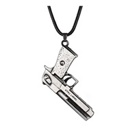 Men Necklace, Zinc Alloy, with Waxed Cotton Cord & Glass, with 2lnch extender chain, Gun, plated, for man Approx 17 Inch 