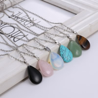 Gemstone Necklaces, Zinc Alloy, with Gemstone, with 2.8lnch extender chain, Teardrop, platinum color plated, natural & oval chain & for woman Approx 17.3 Inch 