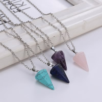 Gemstone Necklaces, Zinc Alloy, with Gemstone, with 3.1lnch extender chain, pendulum, platinum color plated, natural & oval chain & for woman Approx 17.3 Inch 