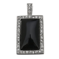 Black Agate Pendants, Stainless Steel, with Black Agate, Rectangle, natural, with rhinestone Approx 
