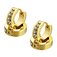 Stainless Steel Huggie Hoop Earring, gold color plated, with rhinestone 