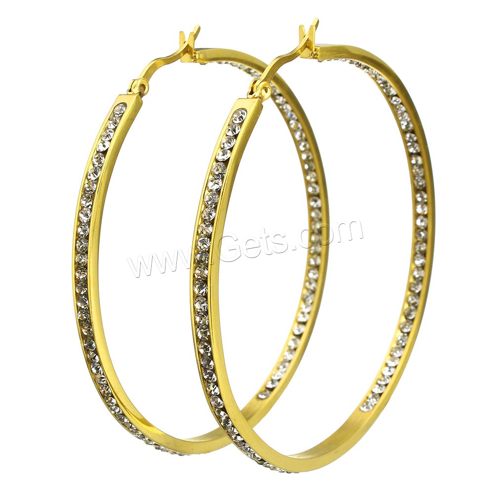 Stainless Steel Hoop Earring, gold color plated, different size for choice & with rhinestone, Sold By Pair