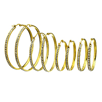 Stainless Steel Hoop Earring, gold color plated & with rhinestone 