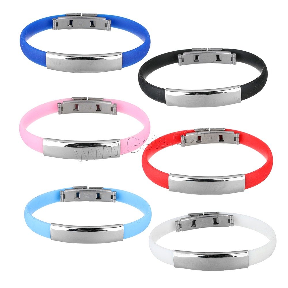 Silicone Stainless Steel Bracelets, stainless steel clasp, different styles for choice, more colors for choice, 8mm, Length:8 Inch, Sold By Strand