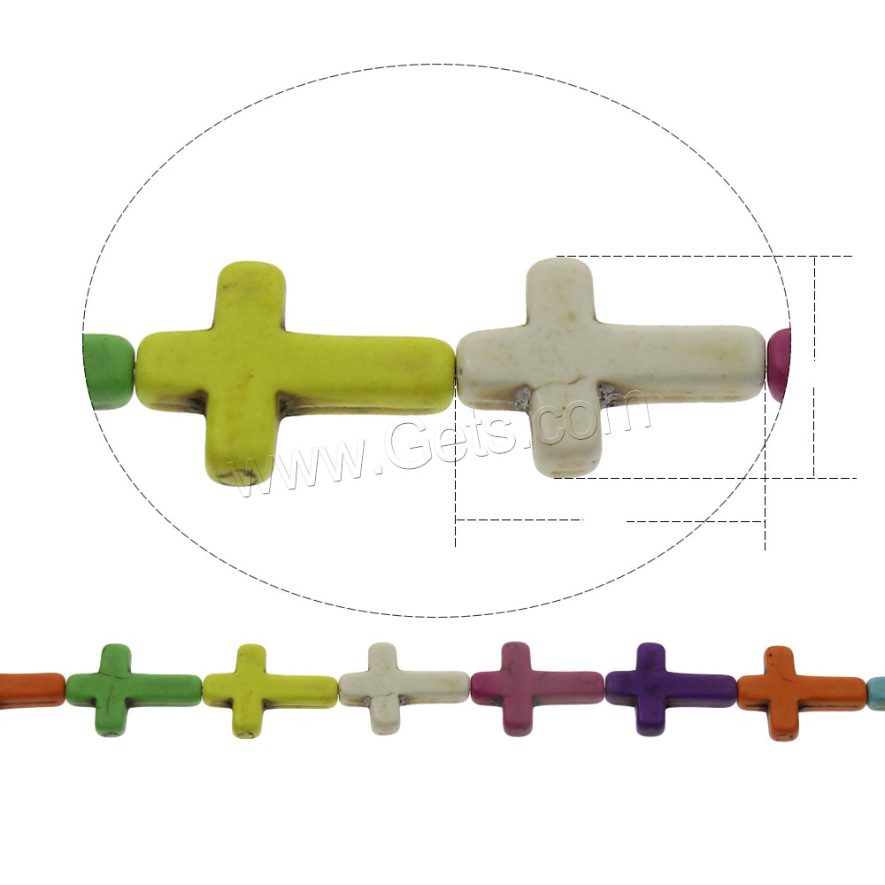 Perles en Turquoise synthétiques, croix, normes différentes pour le choix, couleurs mélangées, Trou:Environ 1mm, Longueur:Environ 15.5 pouce, Vendu par brin