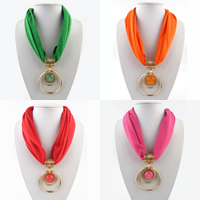 Polyester Short Pendant Scarf, with Resin & Zinc Alloy, plated, for woman Approx 23.6 Inch 