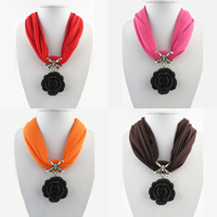 Polyester Short Pendant Scarf, with Resin & Zinc Alloy, Flower, plated, for woman & with rhinestone Approx 23.6 Inch 