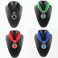 Polyester Short Pendant Scarf, with Resin & Zinc Alloy, Flat Round, plated, for woman & with rhinestone Approx 23.6 Inch 