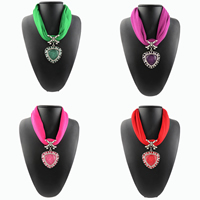 Polyester Short Pendant Scarf, with Resin & Zinc Alloy, Triangle, plated, for woman & with rhinestone Approx 23.6 Inch 
