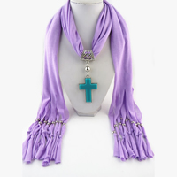 Polyester Long Pendant Scarf, with Resin & Zinc Alloy, plated, for woman 