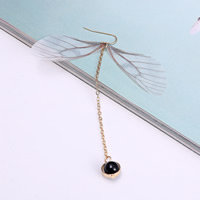 Zinc Alloy Drop Earring, with Spun Silk & Resin, 316L stainless steel earring hook, Dragonfly, gold color plated 