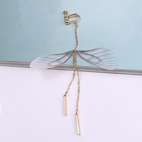 Zinc Alloy Screw Back Clip-on Earring, with Spun Silk, Dragonfly, gold color plated 