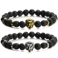 Lava Bead Bracelet, with Zinc Alloy, Lion, plated, natural 8mm Approx 7 Inch 