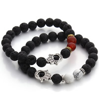 Lava Bead Bracelet, with Gemstone & Zinc Alloy, Round, plated, natural 8mm Approx 7 Inch 