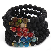 Lava Bead Bracelet, with Impression Jasper & Zinc Alloy, Round, plated, natural 8mm Approx 7 Inch 