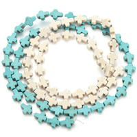 Synthetische Türkis Perlen, Kreuz, keine, 8x10x3mm, Bohrung:ca. 1.5mm, Länge:ca. 15.5 ZollInch, ca. 38PCs/Strang, verkauft von Strang