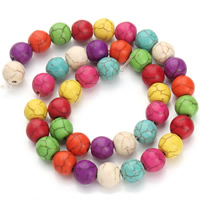 Synthetische Türkis Perlen, rund, verschiedene Größen vorhanden, gemischte Farben, Bohrung:ca. 1.5mm, Länge:ca. 15.5 ZollInch, verkauft von Strang