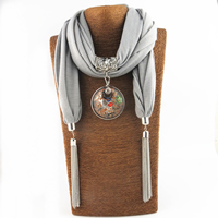 Polyester Long Pendant Scarf, with Lampwork & Zinc Alloy, Flat Round, platinum color plated, for woman & colorful powder 