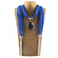 Polyester Long Pendant Scarf, with Glass & Zinc Alloy, Flat Round, platinum color plated, for woman & faceted 