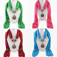 Polyester Long Pendant Scarf, with Lampwork & Zinc Alloy, Teardrop, plated, for woman 