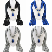 Polyester Long Pendant Scarf, with Glass & Zinc Alloy, Teardrop, plated, for woman & with rhinestone 