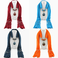 Polyester Long Pendant Scarf, with Lampwork & Zinc Alloy, Teardrop, platinum color plated, for woman & gold foil 