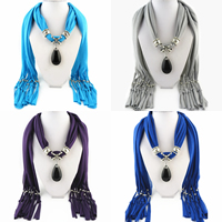 Polyester Long Pendant Scarf, with Glass & Zinc Alloy, Teardrop, plated, for woman 