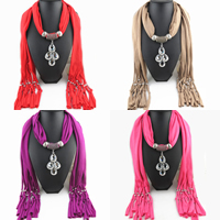 Polyester Long Pendant Scarf, with Crystal & Zinc Alloy, platinum color plated, for woman & faceted & with rhinestone 