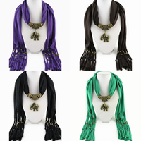 Polyester Long Pendant Scarf, with Zinc Alloy, Elephant, antique bronze color plated, for woman & with rhinestone 