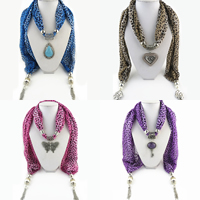 Chiffon Long Pendant Scarf, with Glass Pearl & Resin & Zinc Alloy, plated & for woman & with rhinestone 