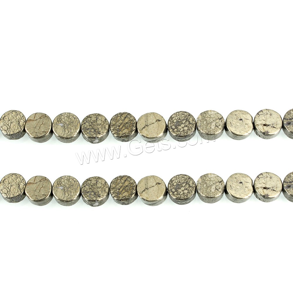 Goldene Pyrit Perlen, flache Runde, natürlich, verschiedene Größen vorhanden, Bohrung:ca. 1mm, Länge:ca. 16 ZollInch, verkauft von Strang