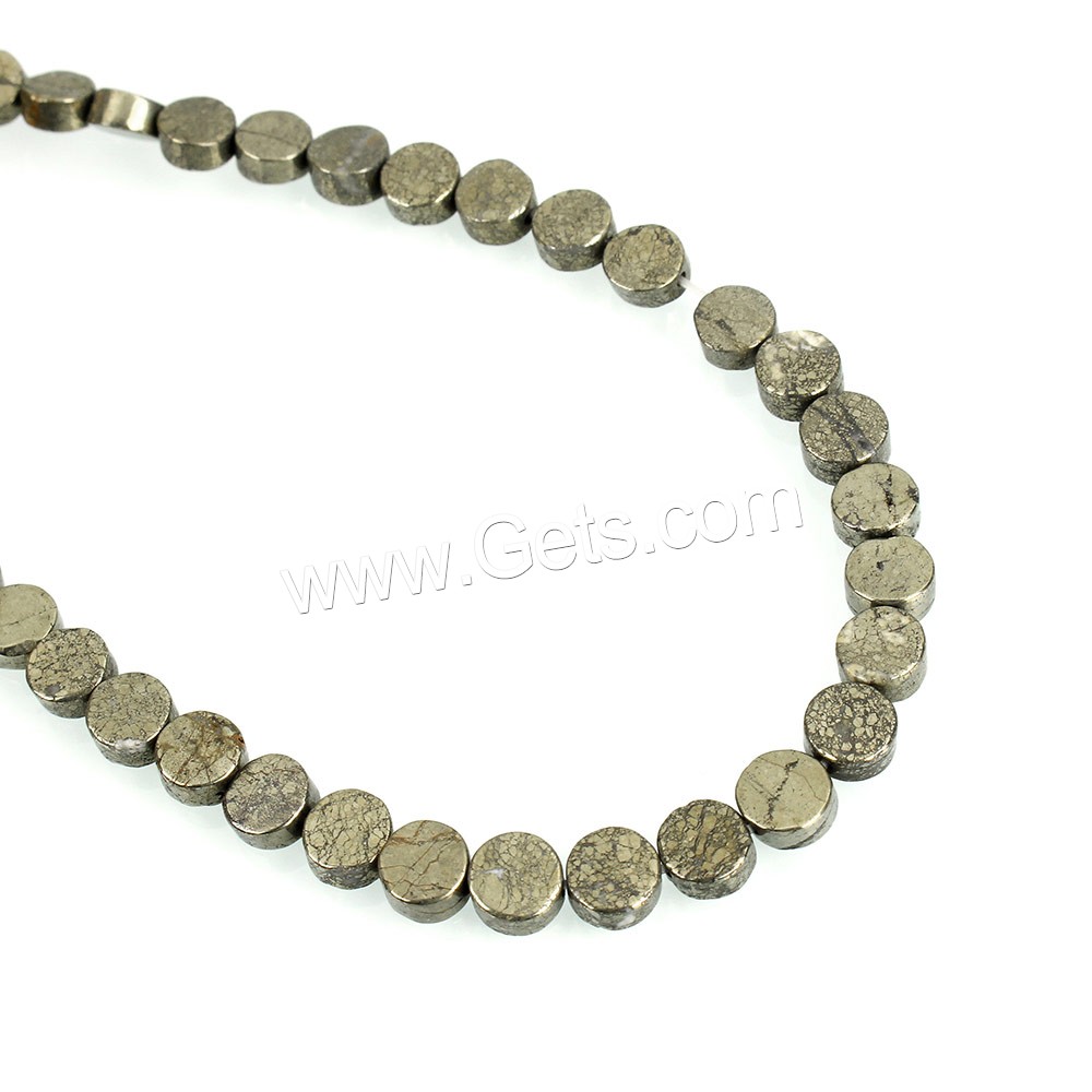 Goldene Pyrit Perlen, flache Runde, natürlich, verschiedene Größen vorhanden, Bohrung:ca. 1mm, Länge:ca. 16 ZollInch, verkauft von Strang