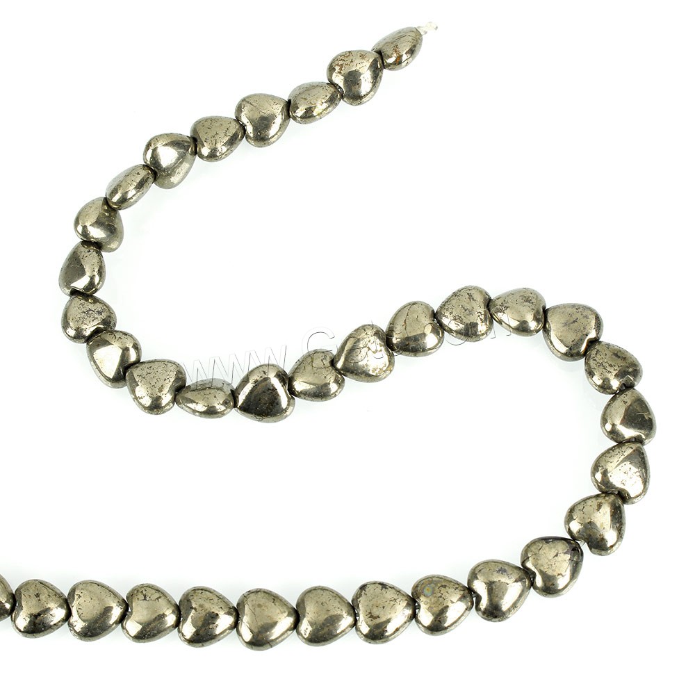 Pirita oro perlas, Pirita de Oro, Corazón, natural, diverso tamaño para la opción, agujero:aproximado 1mm, longitud:aproximado 15.5 Inch, Vendido por Sarta
