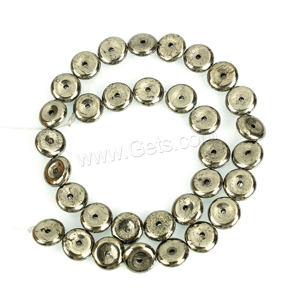 Goldene Pyrit Perlen, flache Runde, natürlich, verschiedene Größen vorhanden, Bohrung:ca. 1mm, Länge:ca. 15.5 ZollInch, verkauft von Strang