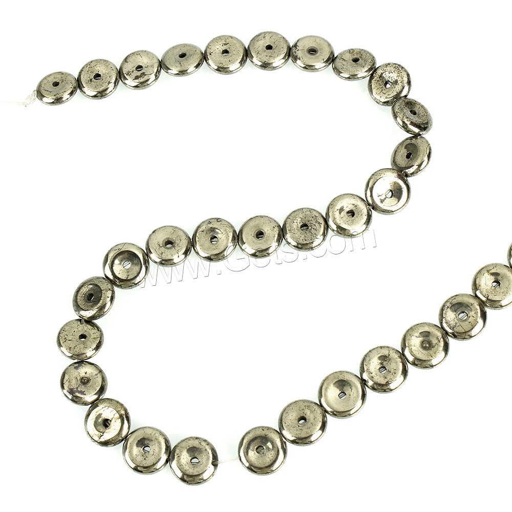 Pirita oro perlas, Pirita de Oro, Redondo aplanado, natural, diverso tamaño para la opción, agujero:aproximado 1mm, longitud:aproximado 15.5 Inch, Vendido por Sarta