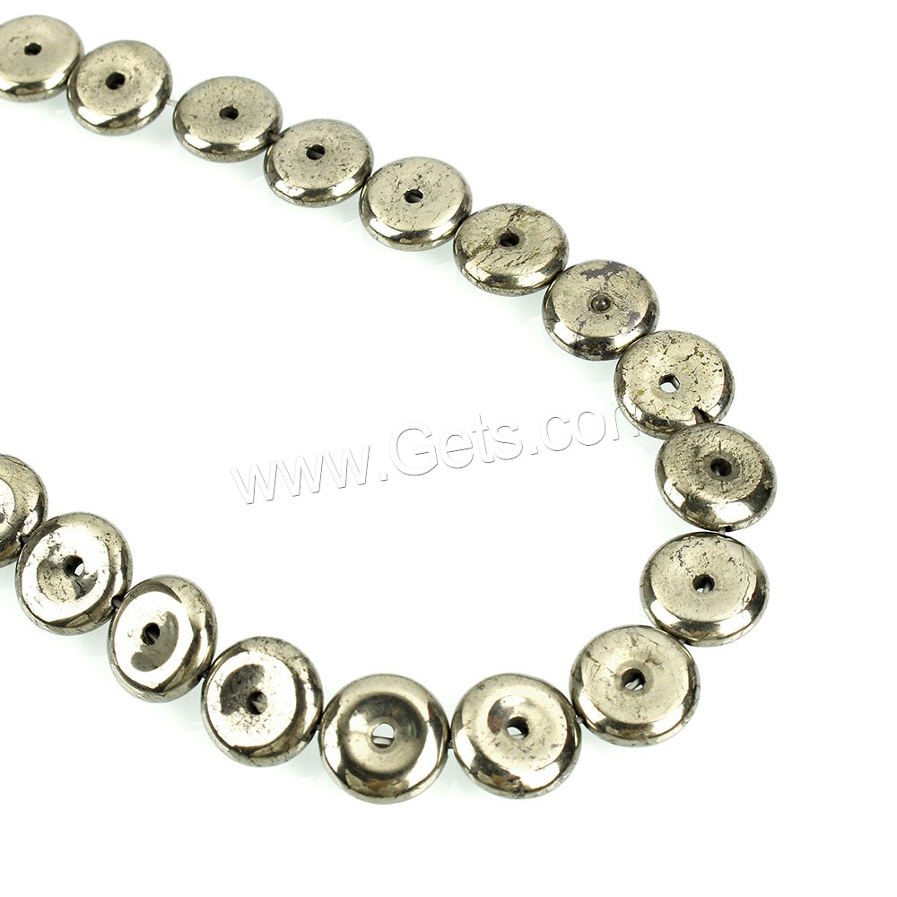 Goldene Pyrit Perlen, flache Runde, natürlich, verschiedene Größen vorhanden, Bohrung:ca. 1mm, Länge:ca. 15.5 ZollInch, verkauft von Strang