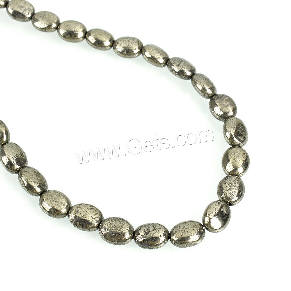 Pirita oro perlas, Pirita de Oro, Óvalo, natural, diverso tamaño para la opción, agujero:aproximado 1mm, longitud:aproximado 16 Inch, Vendido por Sarta