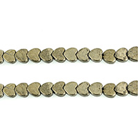Goldene Pyrit Perlen, Herz, natürlich, verschiedene Größen vorhanden, Bohrung:ca. 0.8mm, Länge:ca. 15.5 ZollInch, verkauft von Strang